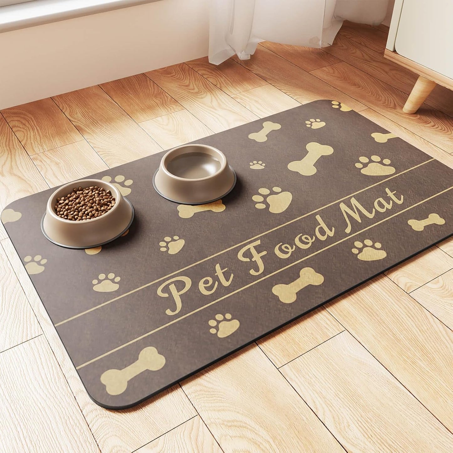 Pet Feeding Mat-Absorbent Pet Placemat for Food and Water Bowl, with Waterproof Rubber Backing, Quick Dry Water Dispenser Mat for Dog and Cat (20"x12", Striped Dark Gray)