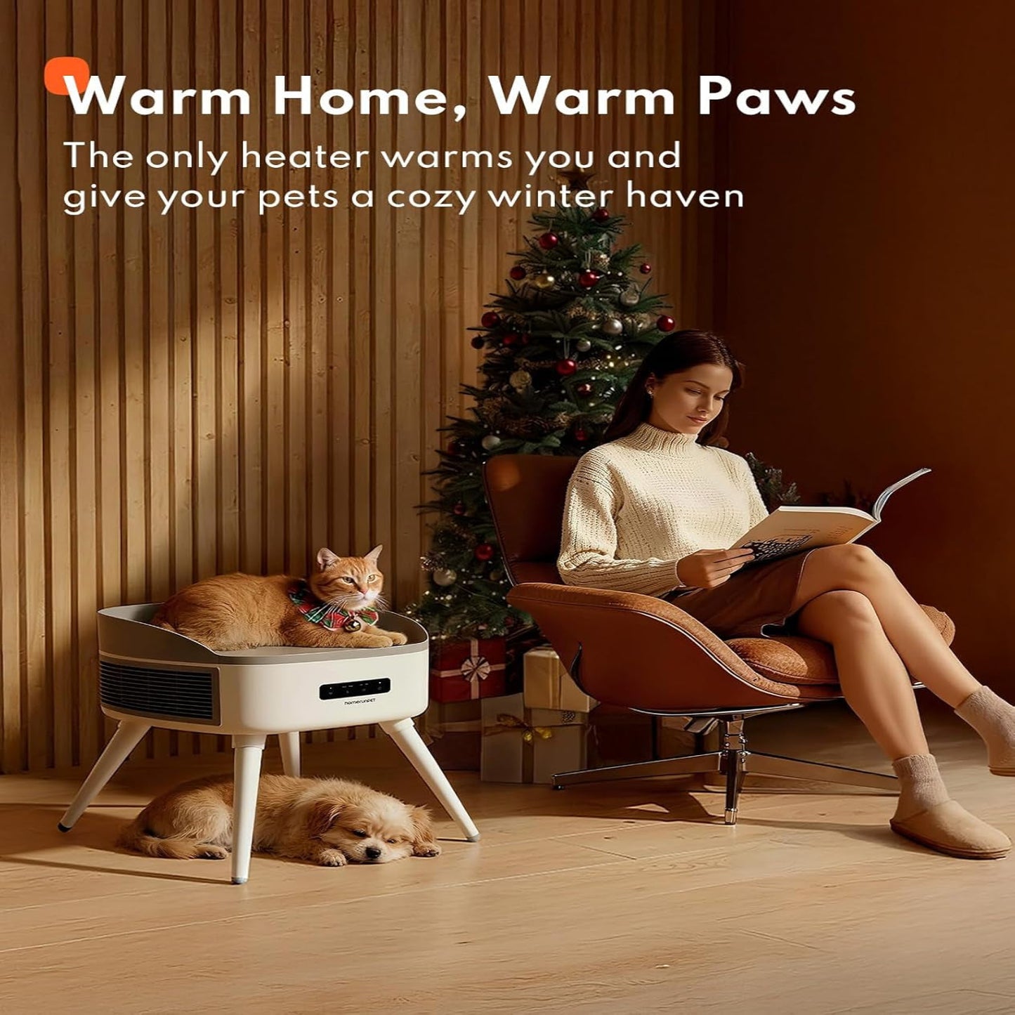 Pet-Safe Space Heater with Heated Cat Bed - 2-In-1 Ceramic Heater for Room & Pets, 1300W Fast Heat, Energy Saving