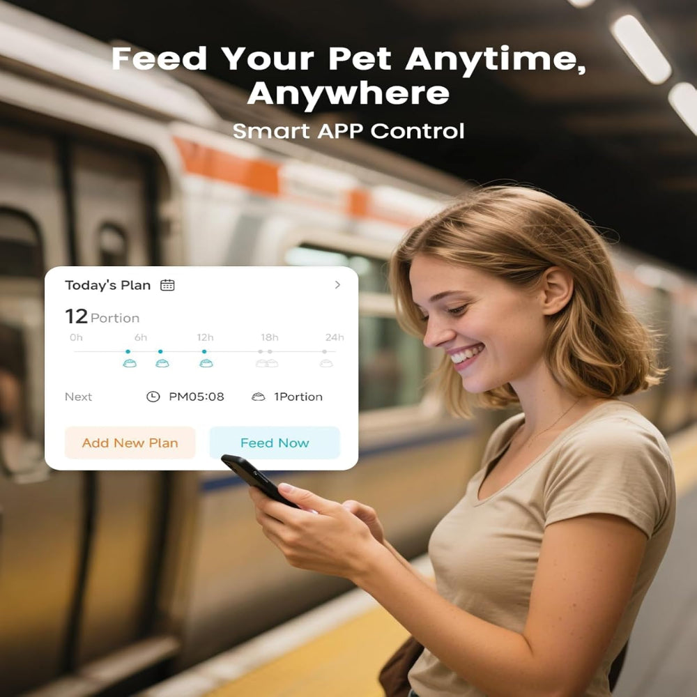 Automatic Cat Feeder, Wifi Cat Food Dispenser with App Control, Auto Cats Feeder Automatic for Dry Food, Smart Pet Food Dispenser with Portion Control for Small Pets Indoor